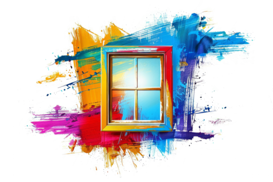 window frame with bright colors and energetic brushstrokes