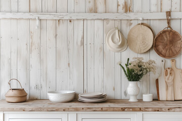 Farmhouse-style kitchen interior wall background