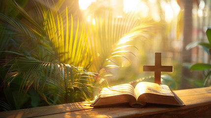 Radiant Sunrise and Open Bible: A Blurred yet Inspiring Moment of Serenity and Divine Guidance