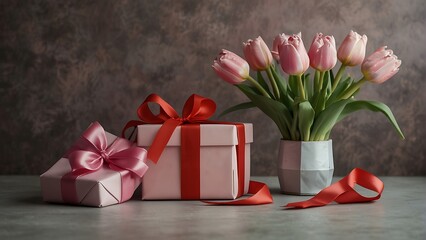 gift box with tulips Mother's Day Elegance Tulips and Gifts