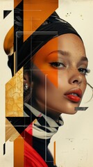 Striking collage portraying a stylish african american woman with glamorous makeup and red lipstick, showcasing a modernist aesthetic for themes of fashion, empowerment, and beauty