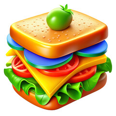 Sandwich icon, 3D render style, isolated on white or transparent background, cutout.