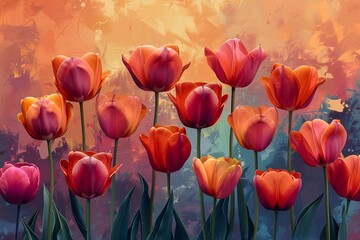 Colorful spring background of tulips