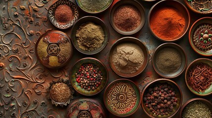 Celebrating rich flavors with vibrant display of colorful Arabic spice arrangement
