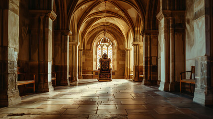Timeless Majesty: A Magnificent Throne in the Heart of a Medieval Building, Enhancing Architectural Elegance