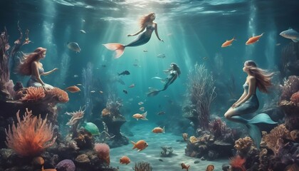 Whimsical Dreamlike Underwater Scene With Mermaid