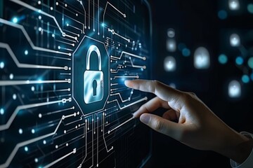 Fototapeta premium Secure enterprise data with robust encryption technology and secure communication protocols, employing password protection and secure APIs for enhanced cyber protection.