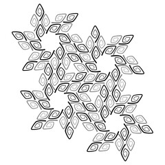 Design element with rhombuses and stars. Stars snowflakes background. Monochrome black and gray spirals curl on white background. Optical illusion. For printing various design projects.