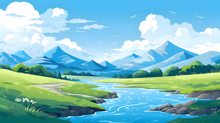 Digital mountain and river flat illustration graphic poster background