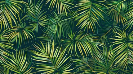 Seamless pattern featuring lush date palm fronds with captivating array of green shades