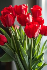 Fototapeta premium Tulips Red Flowers Symbolizing Parkinson's Awareness.