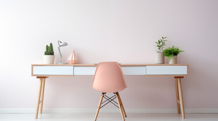 working desk on clean pastel light and white isolated background