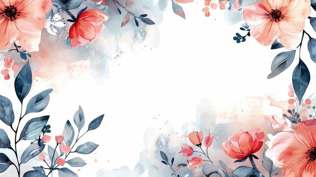 Design a watercolor wedding invitation template with a soft, floral frame surrounding the event details, all set on an isolated white background