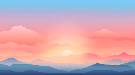 Obraz premium Digital sunset flat illustration graphic poster background