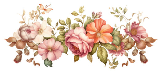 PNG Painting of flower border pattern plant rose.