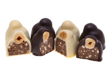 chocolate candies with hazelnuts isolated