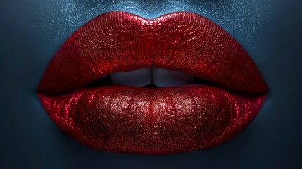 Close-up of lips with bold red lipstick
