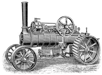 Steam plow locomotive by A. Heucke. Publication of the book "Meyers Konversations-Lexikon", Volume 7, Leipzig, Germany, 1910