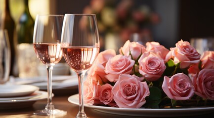 wedding table setting with pink flowers