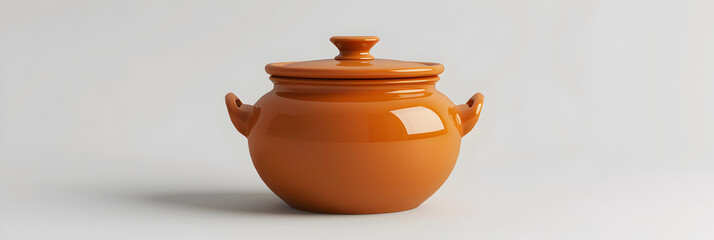 Handcrafted Clay Pot in Bright Orange Color on White Backdrop