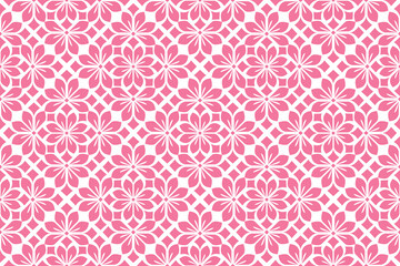 Flower geometric pattern. Seamless vector background. White and pink ornament. Ornament for fabric, wallpaper, packaging. Decorative print