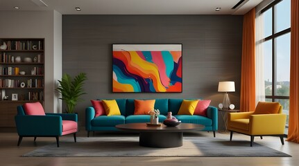 Colorful Modern luxury living room Cartoon Graphic.generative.ai