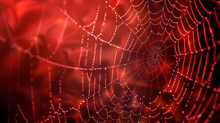 Intricate Spider Web or Cobweb on Red Background, Halloween Theme Vector Illustration, Creepy Arachnid Web Design, Generative Ai

