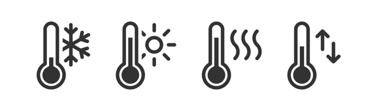 Thermometer icon. Hot, cold temperature vector. Warm, freeze weather. Celsius, fahrenheit degree.
