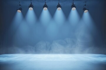 empty room,  blue spotlight background with lamps 