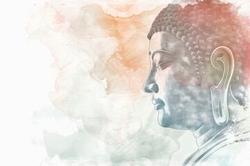 A watercolor painting of buddha in minimalist style