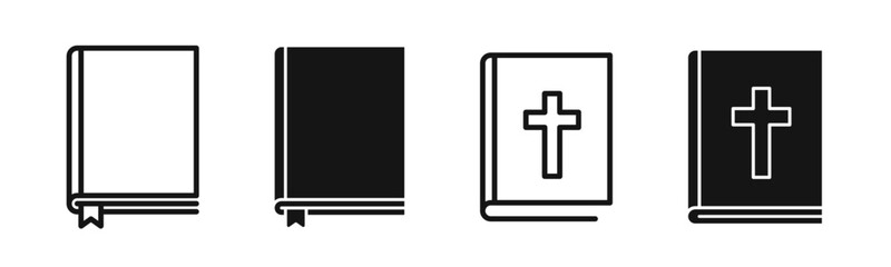 Book icon set. Simple book symbol. Bible icon. Bible book