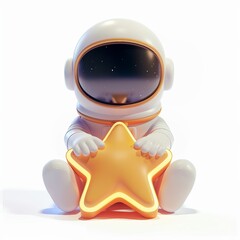 cute astronaut sit on star icon, 3D render, white background, generative AI