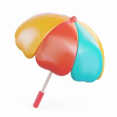 cute beach umbrella icon, 3D render, white background, generative AI