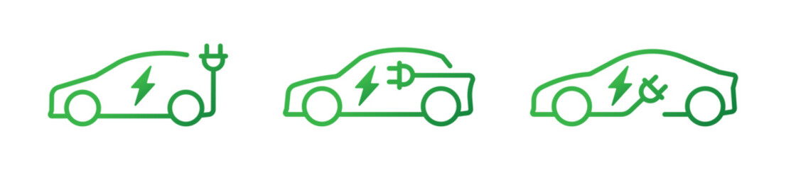 Electric car with plug icon symbol set