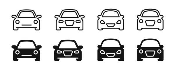 Car symbols. Car front view icons. Car logo icon set