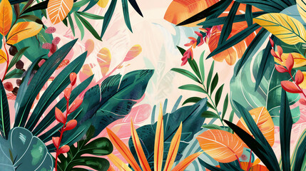 Breathtaking Modern Abstract Art: A Vibrant Nature-Inspired Fusion of Foliage, Tropical Leaves, and Floral Patterns for Wall Art, Social Media, and Stories