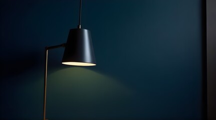 Modern lamp in a blue wall Dark noizy photo.generative.ai