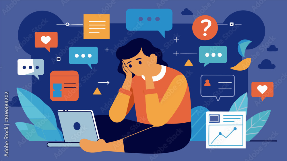 Aufkleber an individual lost in a maze of online forums and comment sections where misinformation and misinfor