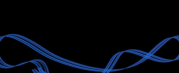 abstract blue line wave  black background.and curved caligraphic line strip.
