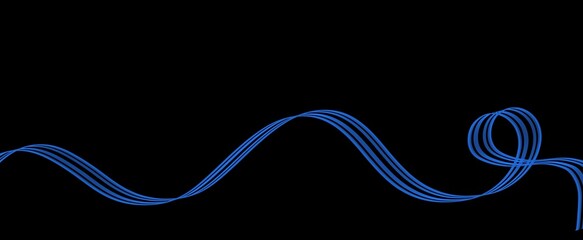 abstract blue line wave  black background.and curved caligraphic line strip.