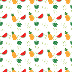 Summer fruit, tropical pineapples,  summer exotic wallpaper, seamless pattern