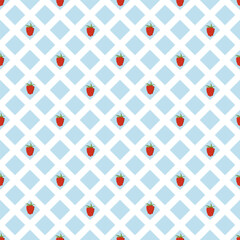 Raspberries and blue square seamless pattern