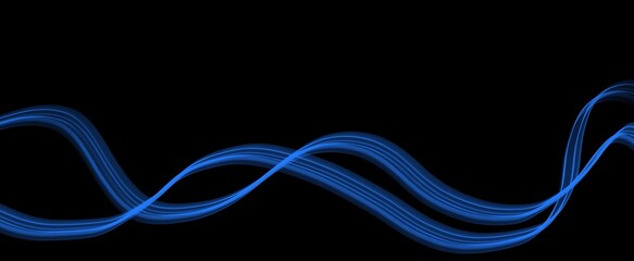 abstract blue line wave  black background.and curved caligraphic line strip.