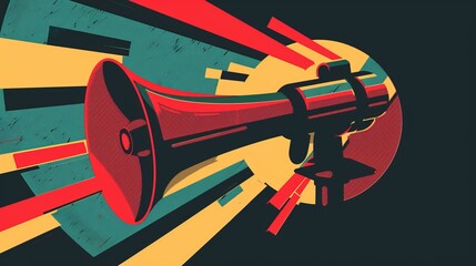 Vector illustration depicting prohibition through a red loudspeaker, symbolizing restrictions on public activities