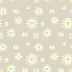 Daisy flower seamless on editable background illustration. Pretty floral pattern for print. Flat design vector. Spring and summer seamless. Flowers seamless design. Cute floral print.