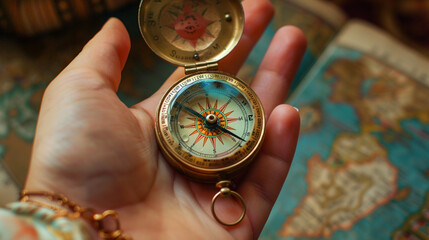 A charming vintage compass with a cheerful face, guiding you on your whimsical journey.