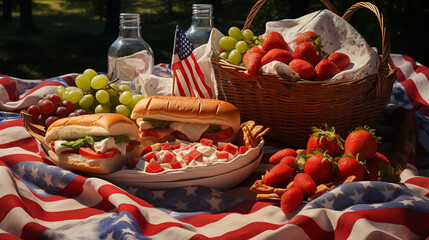 American Style Picnic with Sub Sandwiches and Fruits