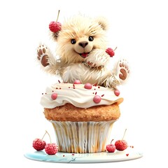 Cute watercolor teddy bear and cupcake
