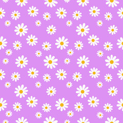 Daisy flower seamless on editable background illustration. Pretty floral pattern for print. Flat design vector. Spring and summer seamless. Flowers seamless design. Cute floral print.