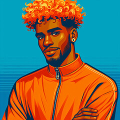 African man with orange hair. Illustration in gray-orange colors.